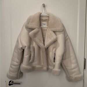 Sherpa and Leather Cropped Jacket